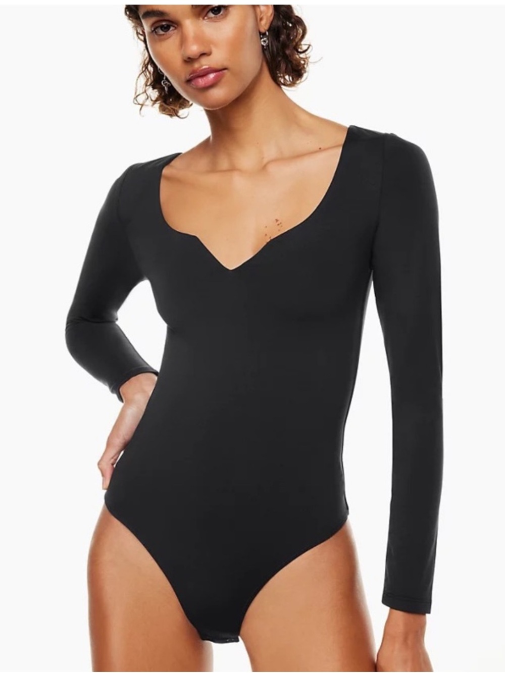 BABATON x Aritzia Leone Contour Notched V-Neck Long Sleeve Bodysuit Black